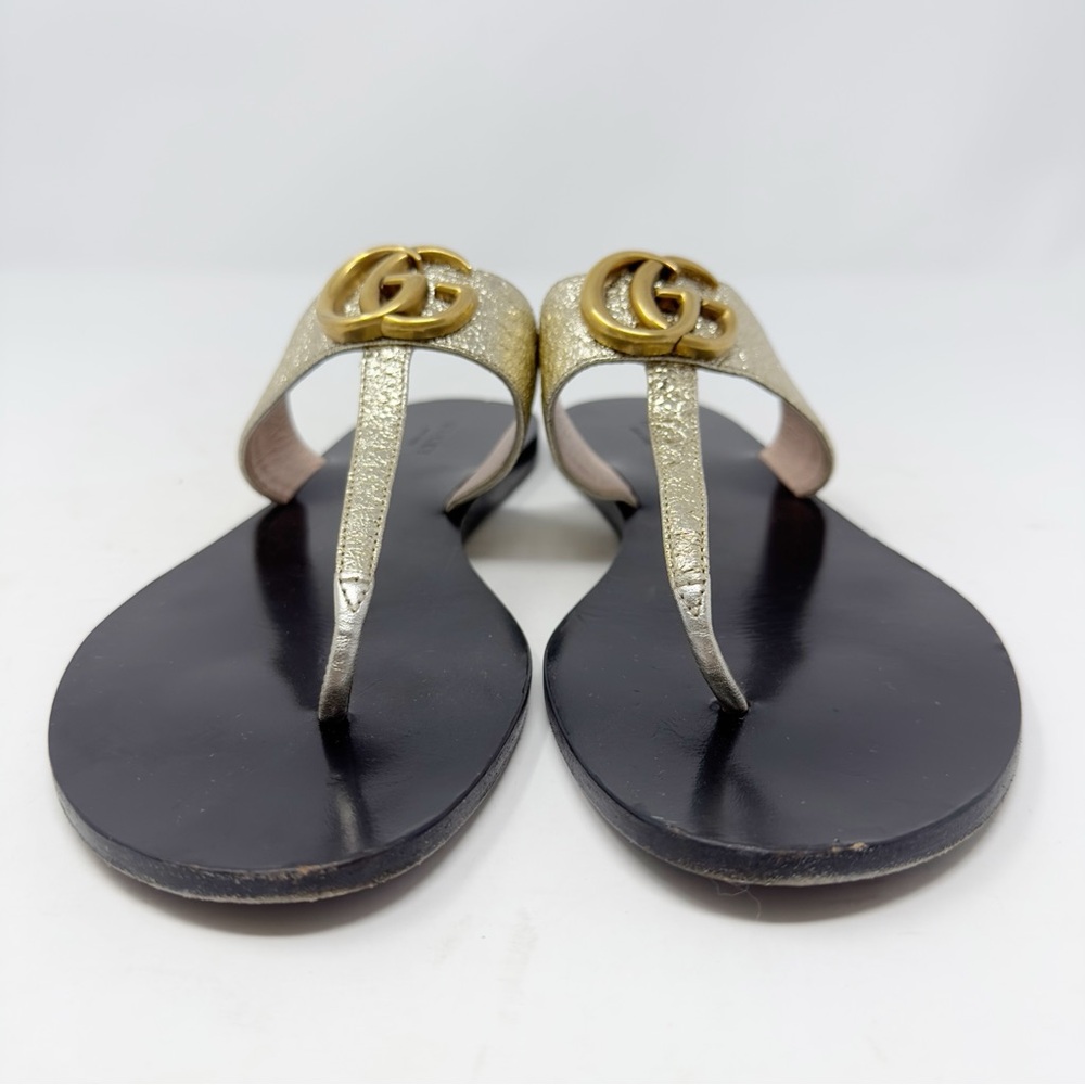 Gucci Flat Marmont Leather Thong Sandals - Picture 3 of 9